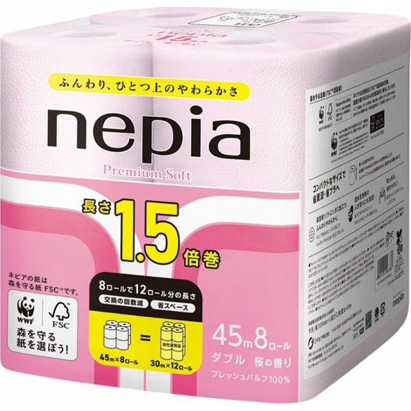 ビックカメラ.com - nepia(ネピア) プレミアムソフトトイレットロール1.5倍巻 ダブル 桜 [8ロール/ダブル/45m] ピンク