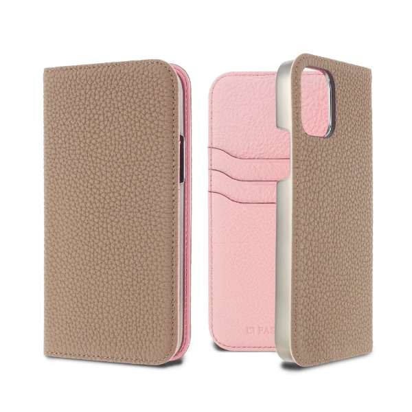 LORNA PASSONI 定番の人気シリーズPOINT(ポイント)入荷 - German Shrunken Calf Folio Case iPhone x Taupe ショッピング 12 Pink mini for LPTAPFLIP2054