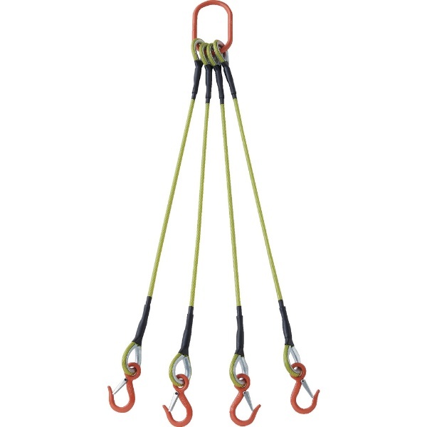 TRUSCO 4本吊玉掛ワイヤーロープスリング（カラー被覆付）アルミロックタイプ 黄透明2M 収縮カバー付 TWSP4P9S2WT トラスコ中山 通販 