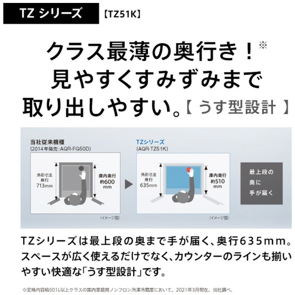生活家電 冷蔵庫 冷蔵庫 TZシリーズ ダークウッドブラウン AQR-TZ51K-T [4ドア 