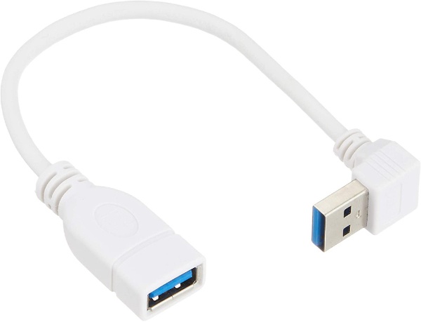 USB-A延長ケーブル USB-A 出群 ラッピング無料 オス→メス 0.2m USB3.0 ホワイト USB3A-CA20DL 変換名人 下L型