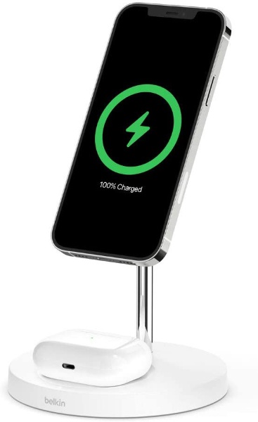 MagSafe急速充電対応 iPhone，AirPods 同時充電可能 2in1 ワイヤレス充電器 ホワイト WIZ010DQWH [15W]