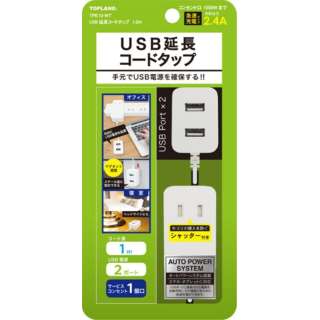 USB延長コードタップ1.0m ホワイト TPE10-WT [1.0m /1個口 /スイッチ無 /2ポート]