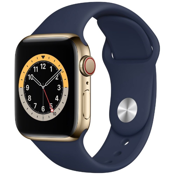 Apple Watch Series 6（GPS + Cellularモデル）-  40mmゴールドステンレススチールケースとディープネイビースポーツバンド