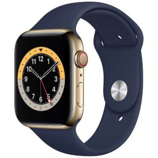 Apple Watch Series 6（GPS + Cellularモデル）- 44mmゴールドステンレススチールケースとディープネイビースポーツバンド