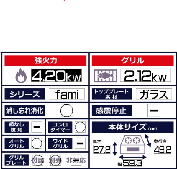 ビルトインガスコンロ Fami（ファミ） NWT6AMVEC [約60cm /都市ガス12・13A /左右強火] 【要見積り】