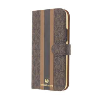 MICHAEL KORS - Folio Case Stripe with Hand Strap - Magsafe for iPhone 12 mini [ Brown ] MKPHBRWFLIP2054 uE
