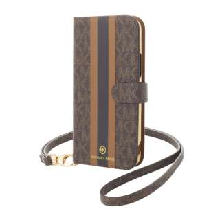 MICHAEL KORS - Folio Case Stripe with Neck Strap - Magsafe for iPhone 12 mini [ Brown ] MKPNBRWFLIP2054 uE