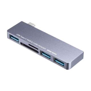 ［USB-C オス→メス カードスロットｘ2 / USB-Aｘ3] 変換アダプタ USB-3TCHC18GY