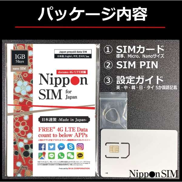 无Nippon SIM for Japan 4G/LTE预付款数据SIM应用软件版的1GB7日期DHASIM008_2