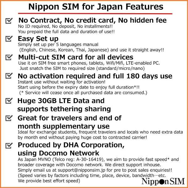 供30GB日本国内使用Nippon SIM for Japan标准版180天的预付数据SIM卡DHASIM101[多SIM/SMS过错对应]_6