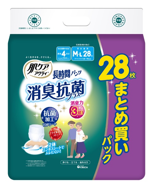 肌ケアアクティ 尿とりパッド 消臭抗菌プラス8回分吸収 18枚 日本製紙