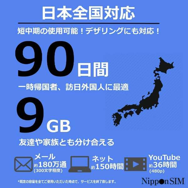 供9GB日本国内使用Nippon SIM for Japan标准版90天的预付数据SIM卡DHASIM097[多SIM/SMS过错对应]_3