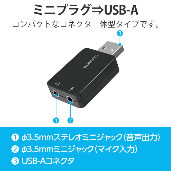 オーディオ変換プラグ [USB-A オス→メス φ3.5mmｘ2] Windows11 Mac 