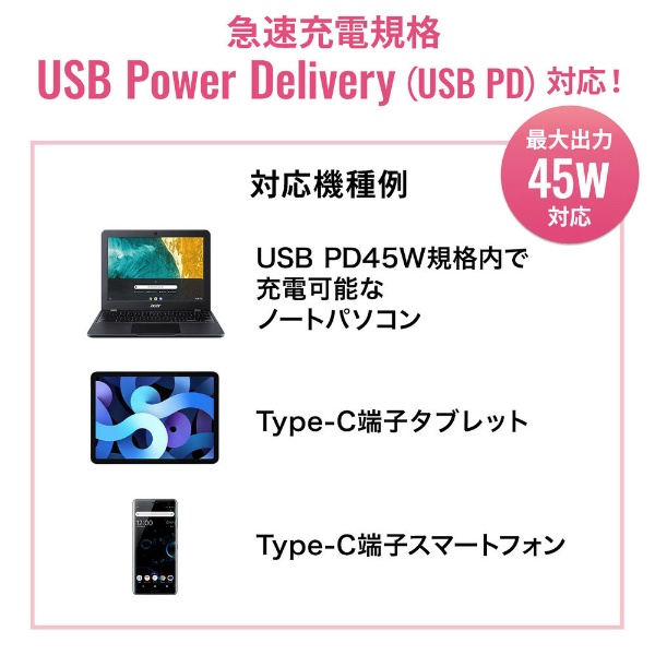 AC - USB充電器 ＋USB-C⇔USB-Cケーブル ノートPC・タブレット対応 45W