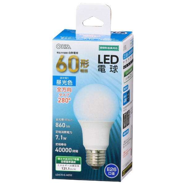 LED電球 E26 60形相当 昼光色 全方向 LDA7D-GAG52 [E26 /60W相当