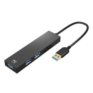 ［USB-A オス→メス カードスロットｘ2 / USB-Aｘ3］ 変換アダプタ ブラック SD-U3HR-A