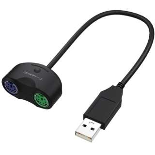 マウス/キーボード分配アダプタ［USB-A オス→メス PS/2ｘ2］ ブラック SD-PS2CUSB2