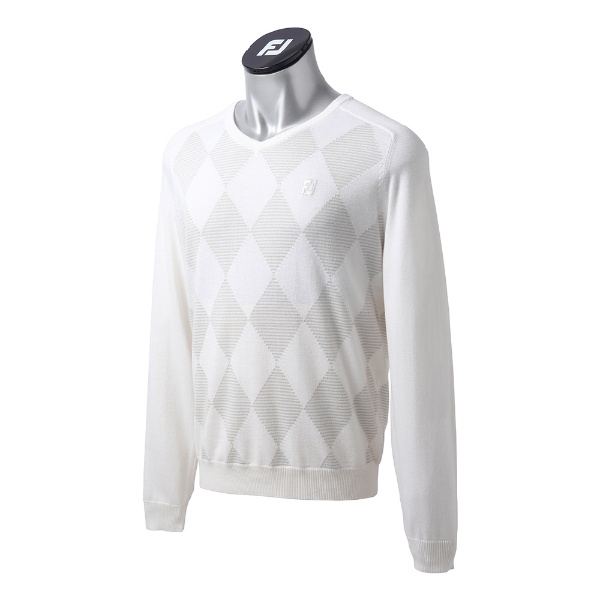 送料無料 激安 お買い得 キ゛フト メンズ セーター 日本最大級の品揃え Vネックアーガイルセーター Mサイズ FJ-F21-M02 ホワイト