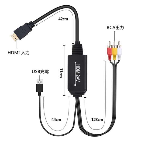 HDMI AV変換ケーブル＋USB-A（給電用）0.4m＋1.4m/0.4m HDX-H2AA [HDMI⇔RCA YouZipper｜ユージッパー 通販 |