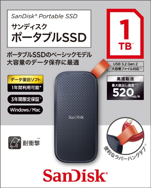 SDSSDE30-1T00-J26 外付けSSD USB-A接続 [1TB /ポータブル型] サン
