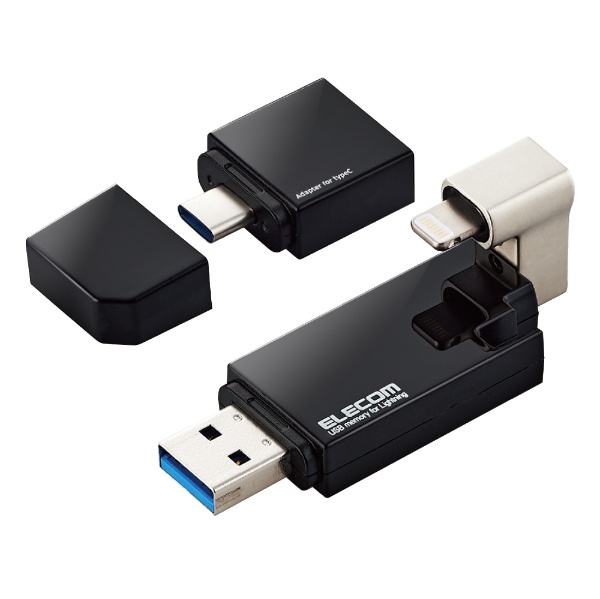 USBメモリ MFi認証(Android/iOS/Mac/Windows11対応) ブラック MF-LGU3B016GBK [16GB /USB TypeA＋USB TypeC＋Lightning /USB3.2 /キャップ式]