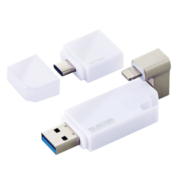 USBメモリ MFi認証(Android/iOS/Mac/Windows11対応) ホワイト MF-LGU3B016GWH [16GB /USB TypeA＋USB TypeC＋Lightning /USB3.2 /キャップ式]