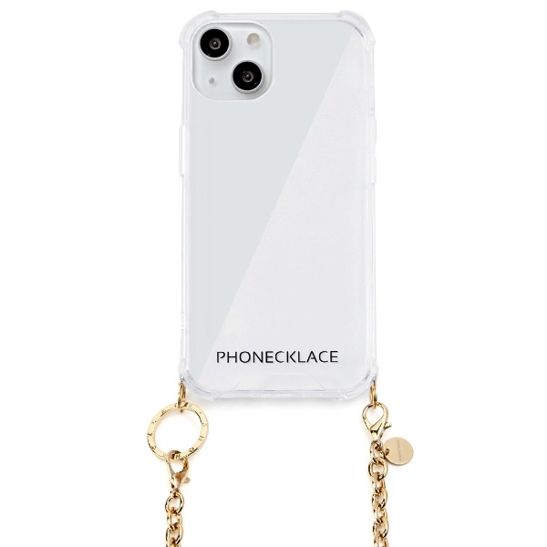 iPhone 13 対応 6.1 inch 2眼　チェーンショルダーストラップ付きクリアケース ゴールド PHONECKLACE  PN21590i13GD
