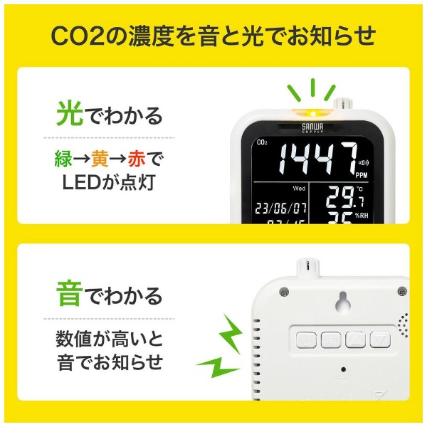 CO2二酸化炭素測定器（温度・湿度計付き） CHE-C1 サンワサプライ