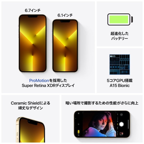 ビックカメラ.com - 【SIMフリー】iPhone 13 Pro Max A15 Bionic 6.7型 ストレージ：128GB  デュアルSIM（nano-SIMとeSIMx2） MLJ63J/A ゴールド