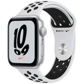 Apple Watch Nike SE（GPSモデル）44mmシルバーアルミニウムケースとピュアプラチナム/ブラックNikeスポーツバンド MKQ73J/A 【磁気充電-USB-Cケーブル同梱 /2021年9月モデル】