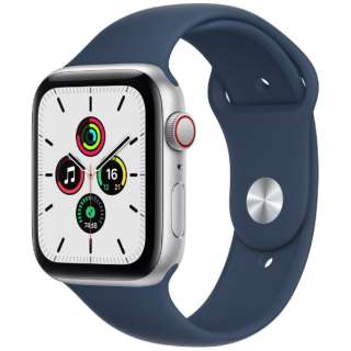 Apple Watch SE（GPS+Cellularモデル）44mmシルバーアルミニウムケースとアビスブルースポーツバンド シルバーアルミニウム MKRY3J/A 【磁気充電-USB-Cケーブル同梱 /2021年9月モデル】