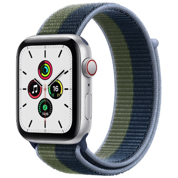 Apple Watch SE（第1世代：GPS+Cellularモデル）44mm シルバーアルミニウムケースとアビスブルー/モスグリーンスポーツループ  MKT03J/A （第1世代）
