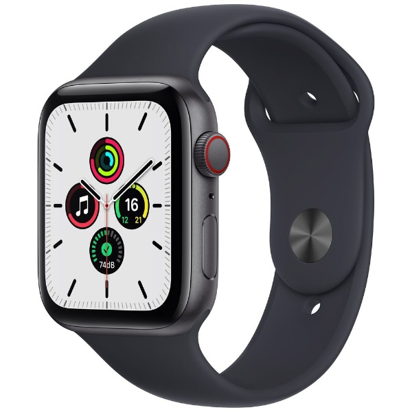 Apple Watch SE（第1世代：GPS+Cellularモデル）44mmスペースグレイアルミニウムケースとミッドナイトスポーツバンド - レギュラー スペースグレイアルミニウム