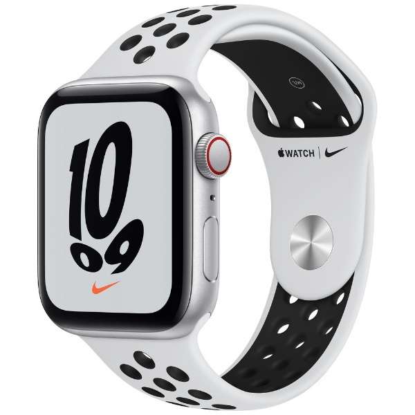 Apple Watch Nike ＳＥ(GPS+Cellular型号)44mm银铝包和纯的白铂/黑色Nike运动带银铝MKT63J/A(第1代)_1