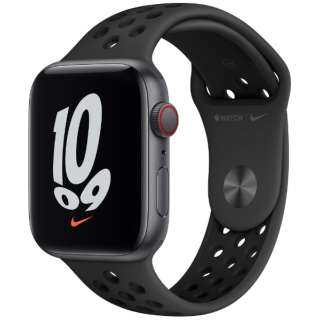 Apple Watch Nike SE（GPS+Cellularモデル）44mmスペースグレイアルミニウムケースとアンスラサイト/ブラックNikeスポーツバンド スペースグレイアルミニウム MKT73J/A 【磁気充電-USB-Cケーブル同梱 /2021年9月モデル】