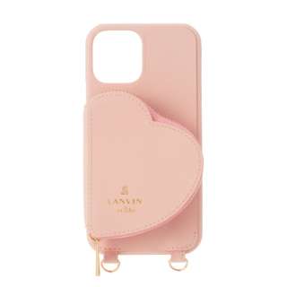 LANVIN en Bleu - Wrap Case Pocket Simple Heart with Pearl Type Neck Strap for iPhone 13 Pro Max [ Sweet Pink ] LANVIN en Bleu@oIu[ LBSHSWPPWPNIP2167