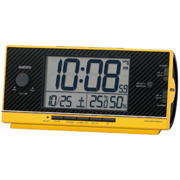 完売 目覚まし時計 RAIDEN ライデン 黄 デジタル 数量は多 NR539Y 電波自動受信機能有