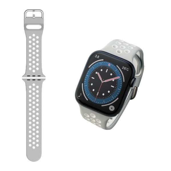 苹果表带皮带Apple Watch Ultra/ＳＥ(第2代/第1代)/Series 8/7/6/5/4/3/2/1[49mm 45mm 44mm 42mm]硅耐衝撃軽量经由彩色灰色×白AW-44BDSCNGY_1