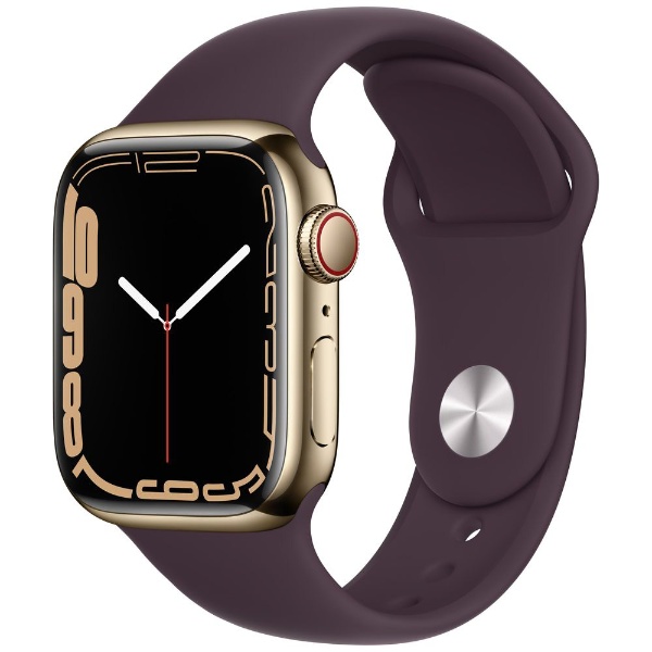 Apple Watch Series 7（GPS+Cellularモデル）- 41mmゴールドステンレススチールケースとダークチェリースポーツバンド  - レギュラー ゴールドステンレススチール MKHY3J/A