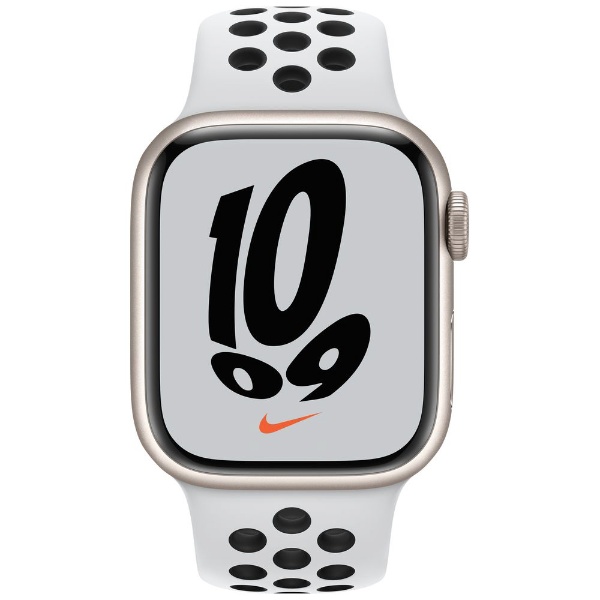 Apple Watch Nike Series 7（GPS+Cellularモデル）-  41mmスターライトアルミニウムケースとピュアプラチナム/ブラックNikeスポーツバンド - レギュラー スターライトアルミニウム MKJ33J/A