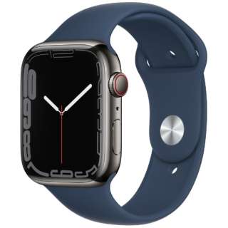 Apple Watch Series 7(GPS+Cellular型号)-45mm石墨不锈钢包和深渊蓝色运动带-常规石墨不锈钢MKL23J/A