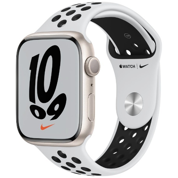 Apple Watch Nike Series 7（GPSモデル）- 45mmスターライトアルミニウムケースとピュアプラチナム/ブラック Nikeスポーツバンド レギュラー スターライトアルミニウム MKNA3J/A アップル｜Apple 通販