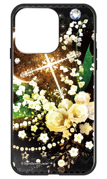 高価値 iPhone 13 Pro 定番キャンバス 幻想デザイン ghp7053-bk-o-ip13pro 白薔薇クロス O. ガラスハイブリッド