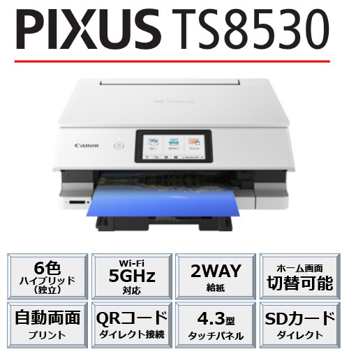TS8530 インクジェット複合機 PIXUS ホワイト [カード／名刺～A4 