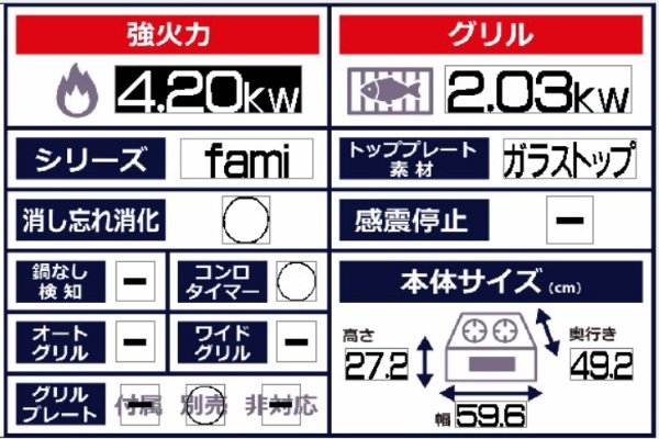 ビルトインガスコンロ Fami（ファミ） シルバーミラー N3WT6RWTSKSI