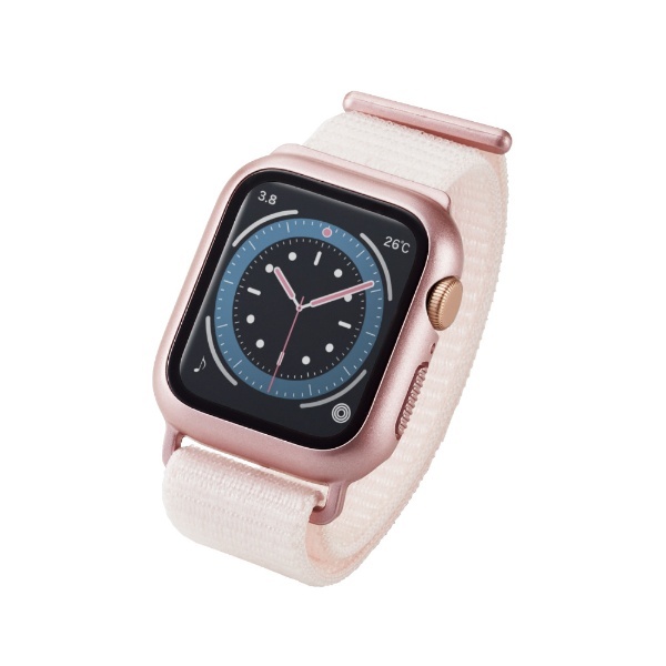 アップルウォッチ バンド 一体型 カバー ケース Apple Watch SE ( 第2世代 / 第1世代 ) / Series 6 / 5 / 4  [ 40mm ] フルカバー ハイブリッド 強化ガラス ファブリックベルト 全面保護 液晶 側面 ピンク ピンク