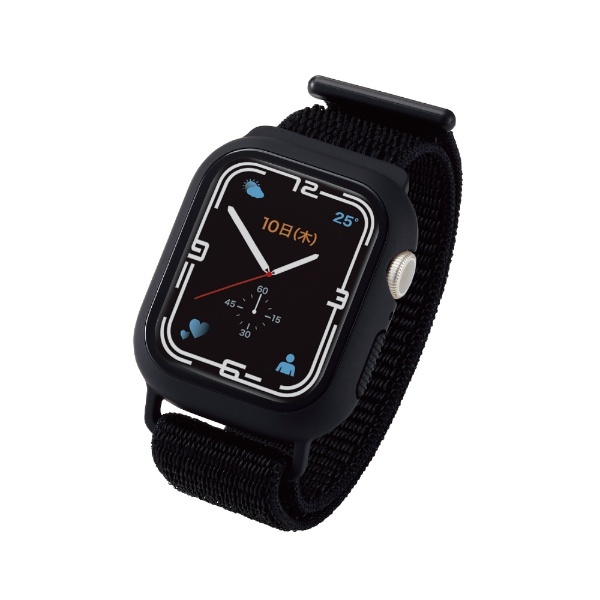 アップルウォッチ バンド 一体型 カバー ケース Apple Watch Series 41mm フルカバー ハイブリッド  強化ガラス ファブリックベルト 全面保護 液晶 側面 ケース液晶部高透明 ブラック ブラック AW-21BBCFBBK エレコム｜ELECOM 通販 