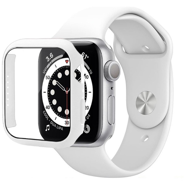 Apple Watch 7 41mm シンプルモノカラー 強化ガラス付カバー＆バンド ホワイト JGWSSCW7S-WH