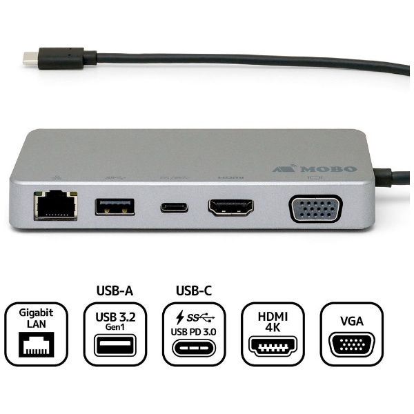 ［USB-C オス→メス HDMI / VGA / LAN / USB-A / USB-C] USB PD対応 85W ドッキングステーション  スペースグレー AM-TMD02 [USB Power Delivery対応]
